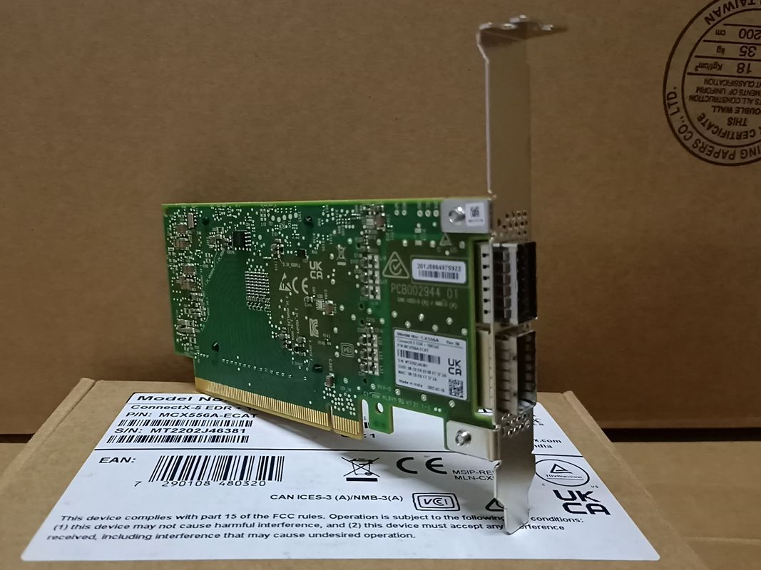 कनेक्टएक्स-5 वीपीआई एडाप्टर Mellanox नेटवर्क कार्ड EDR IB 100GbE डुअल पोर्ट QSFP28 PCIe3.0 MCX556A-ECAT