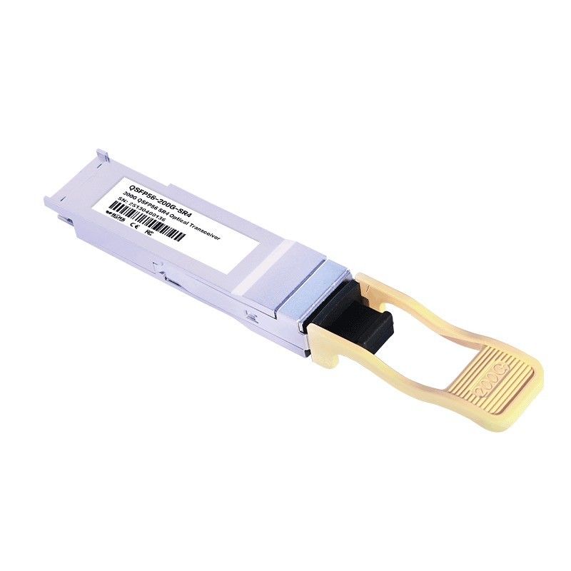 डेटा सेंटर इंटरकनेक्ट सॉल्यूशन 200G QSFP56 SR4 ऑप्टिकल ट्रांससीवर OM4 फाइबर पर 100m ट्रांसमिशन दूरी के साथ