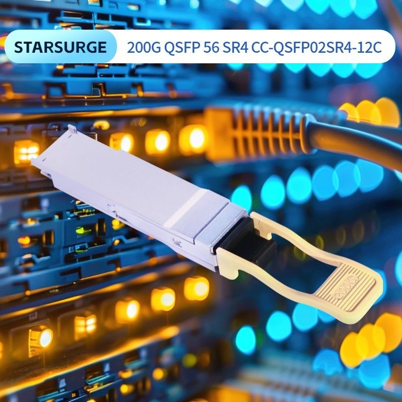 डेटा सेंटर इंटरकनेक्ट सॉल्यूशन 200G QSFP56 SR4 ऑप्टिकल ट्रांससीवर OM4 फाइबर पर 100m ट्रांसमिशन दूरी के साथ