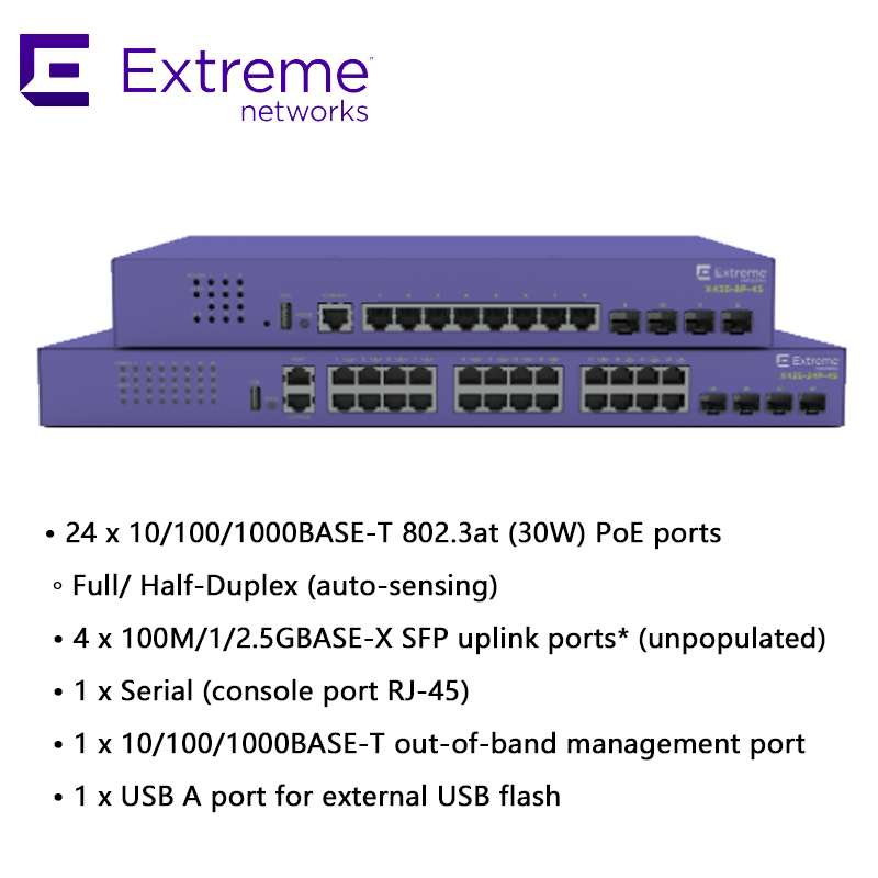 24P एक्सट्रीम नेटवर्क्स X435 AVB स्विच X435 4S 68Gbps 50.6Mpps नया और मूल