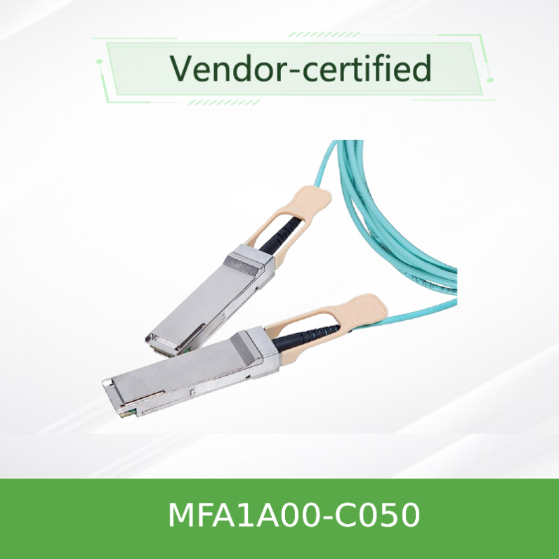 QSFP LSZH Mellanox AOC एक्टिव ऑप्टिकल केबल MFA1A00-C050 100GbE 50m नया और मूल